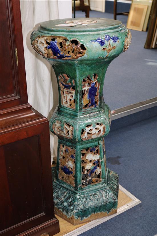 A Chinese blue green jardiniere stand height 78cm